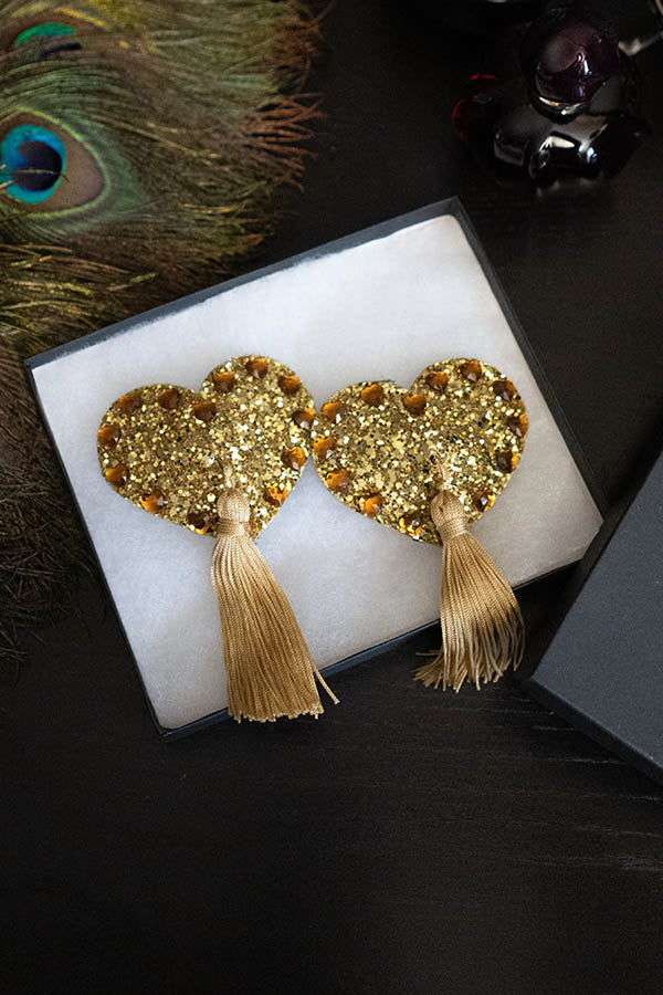 Heart Nipple Covers w/ Crystals and Tassels