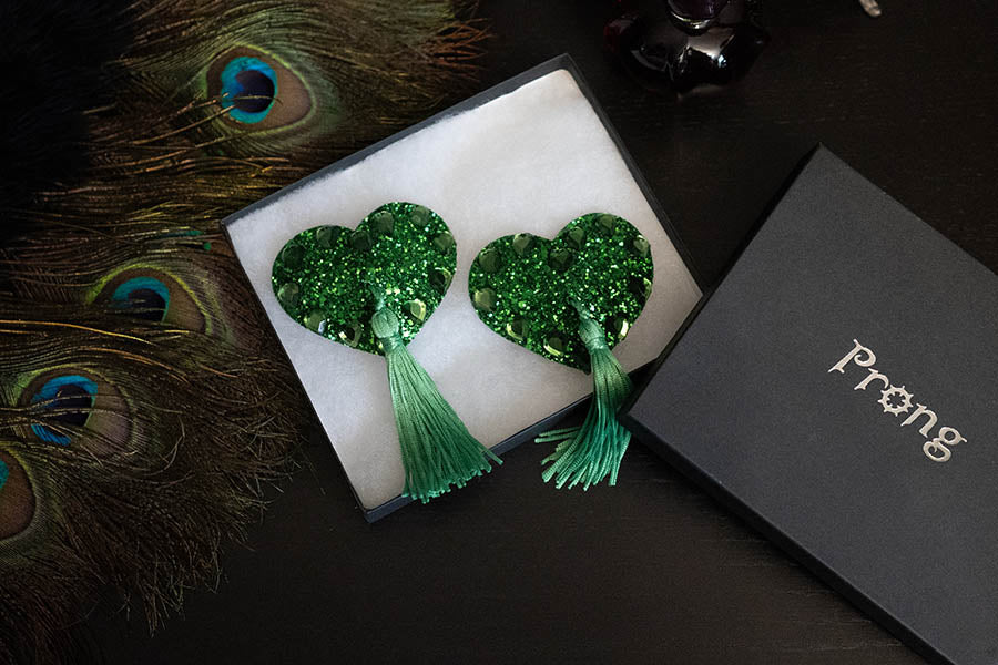 Heart Nipple Covers w/ Crystals and Tassels