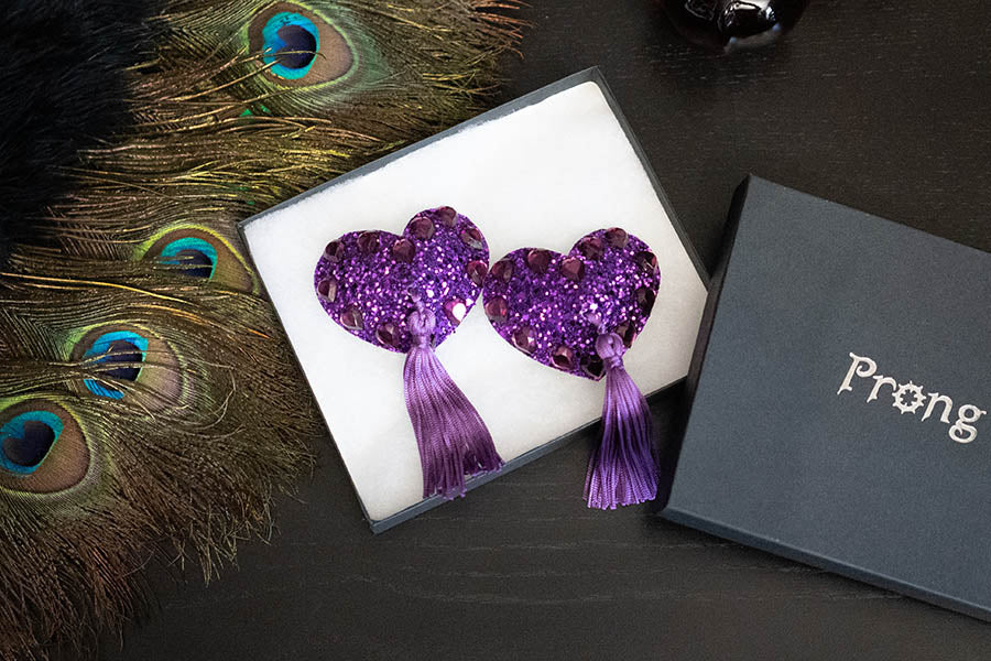 Heart Nipple Covers w/ Crystals and Tassels
