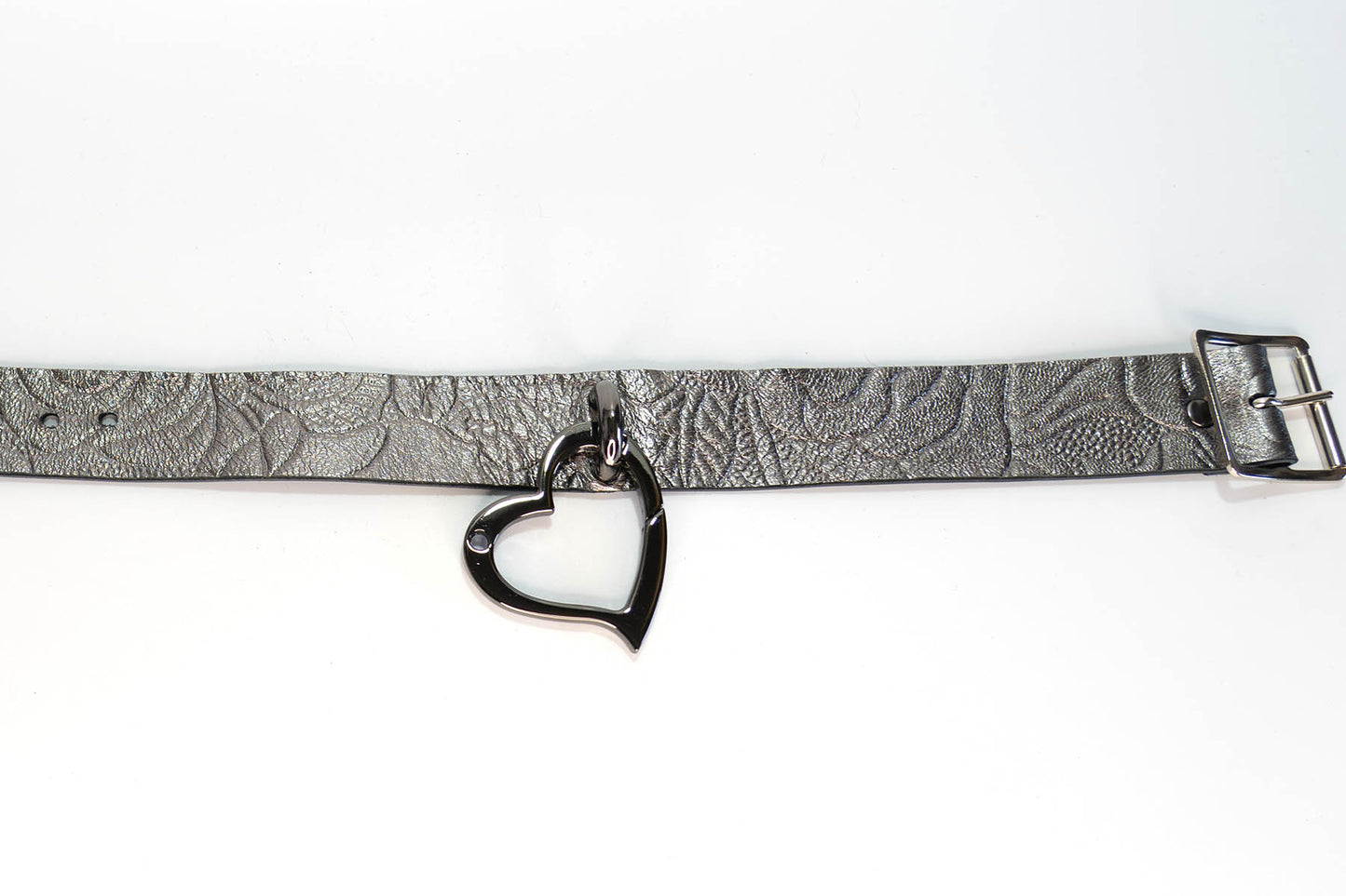 Dark Silver Leather Love Trap Choker