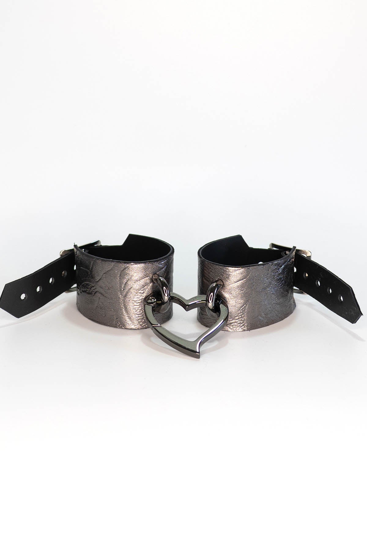 Dark Silver Leather Love Trap Handcuffs