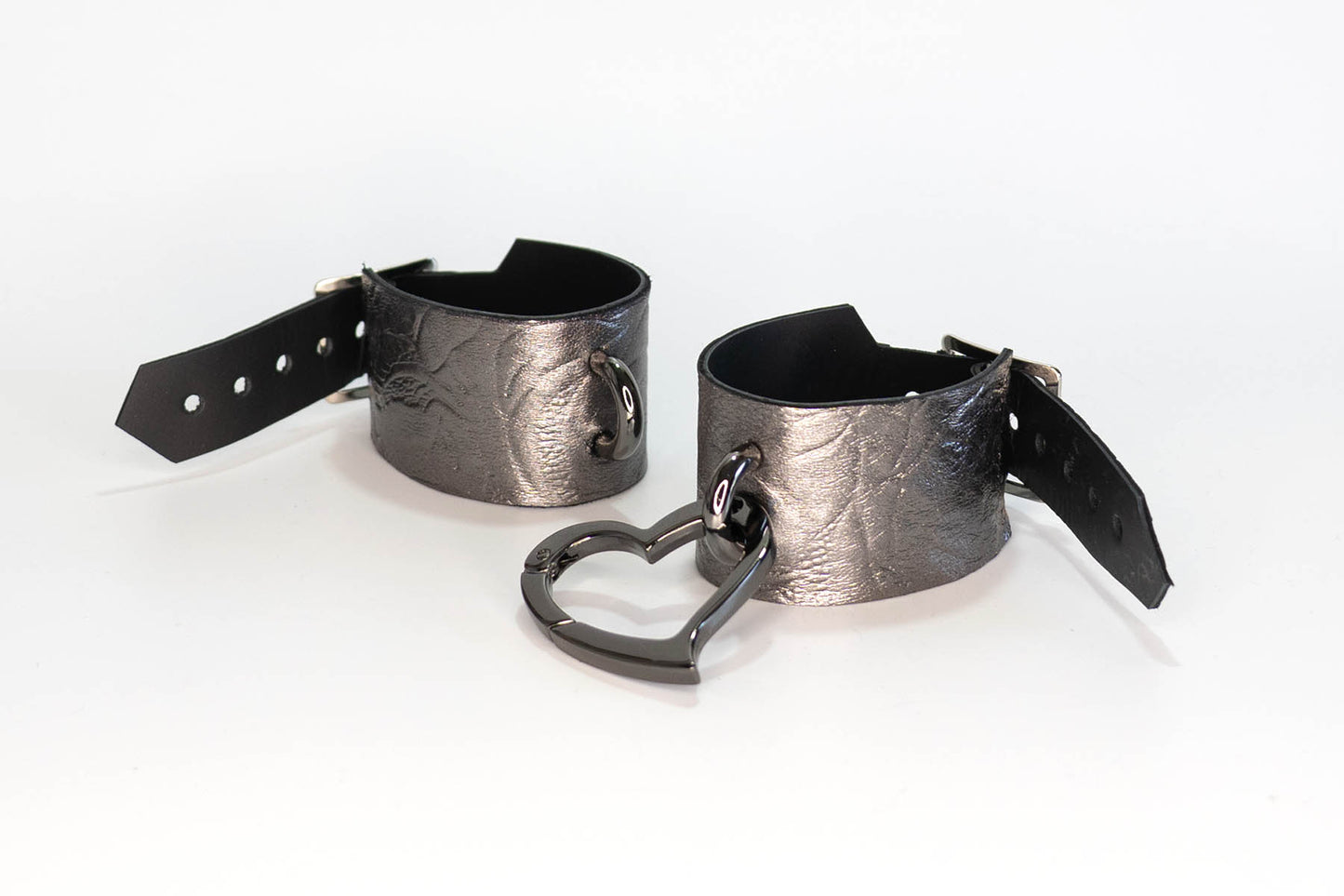 Dark Silver Leather Love Trap Handcuffs