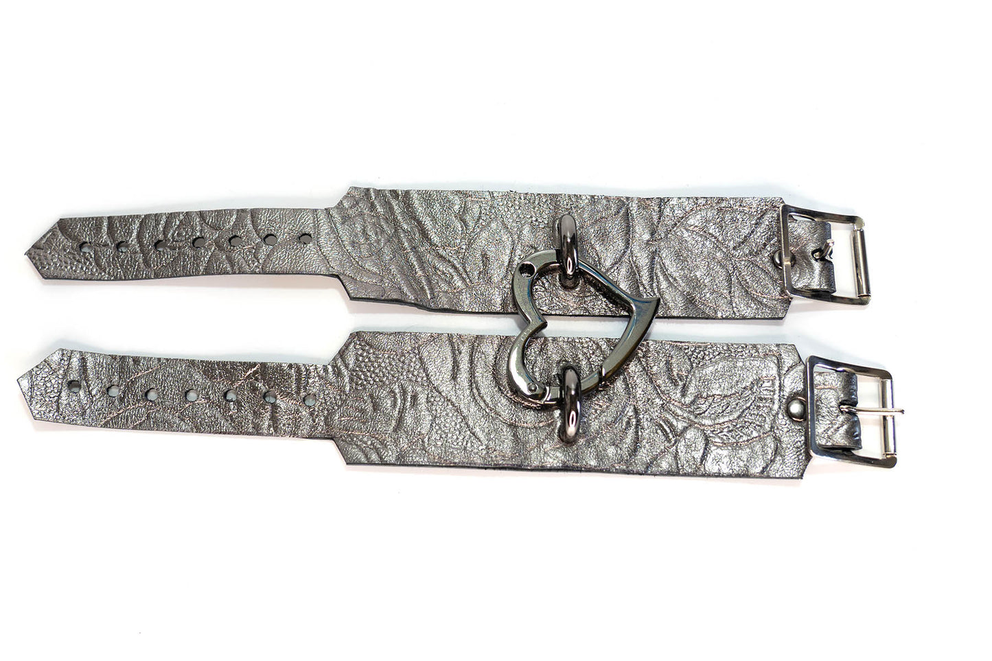 Dark Silver Leather Love Trap Handcuffs