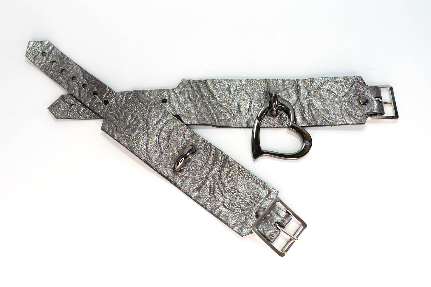 Dark Silver Leather Love Trap Handcuffs