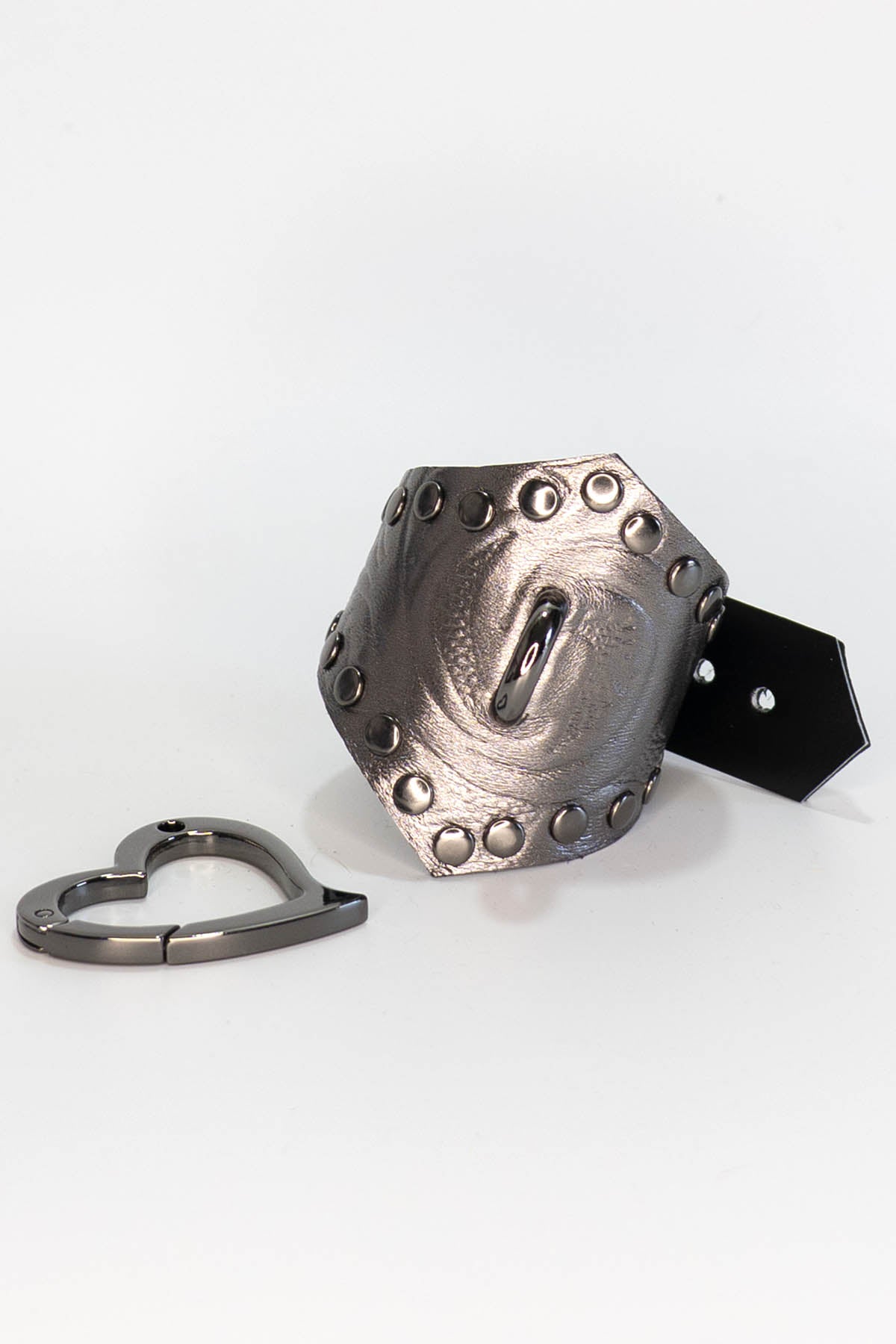 Dark Silver Leather Pointed Love Trap Cuff