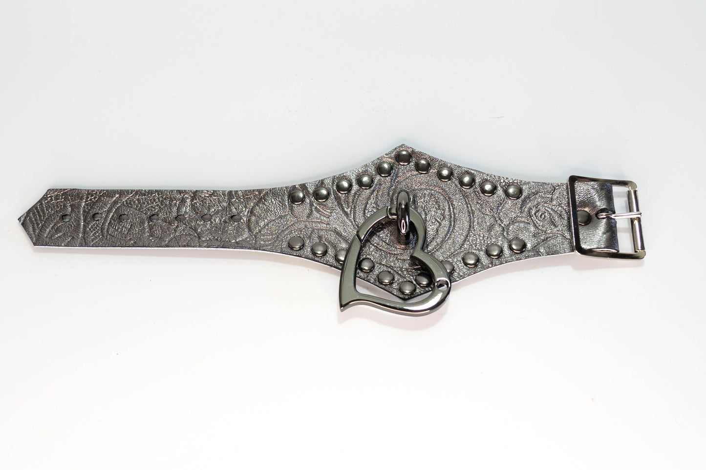 Dark Silver Leather Pointed Love Trap Cuff