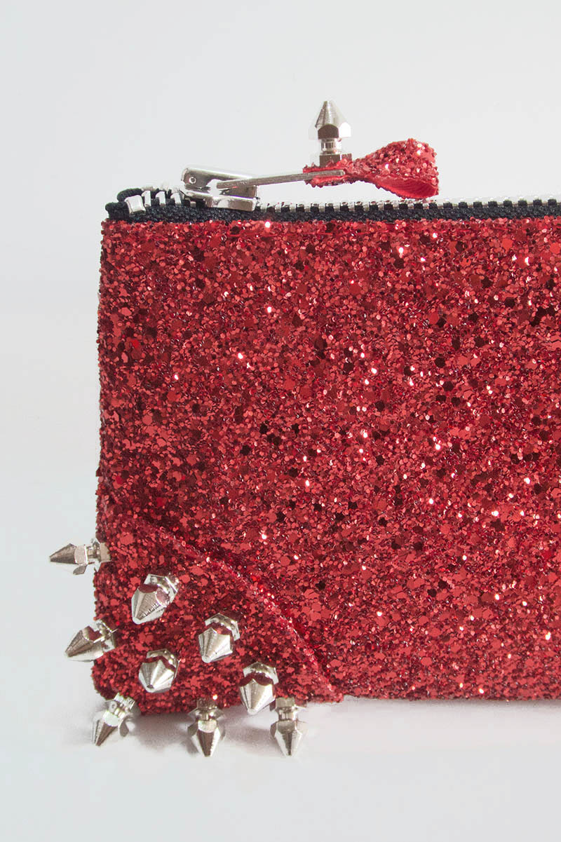 Make up bag w/ spikes in Bright Red Glitter