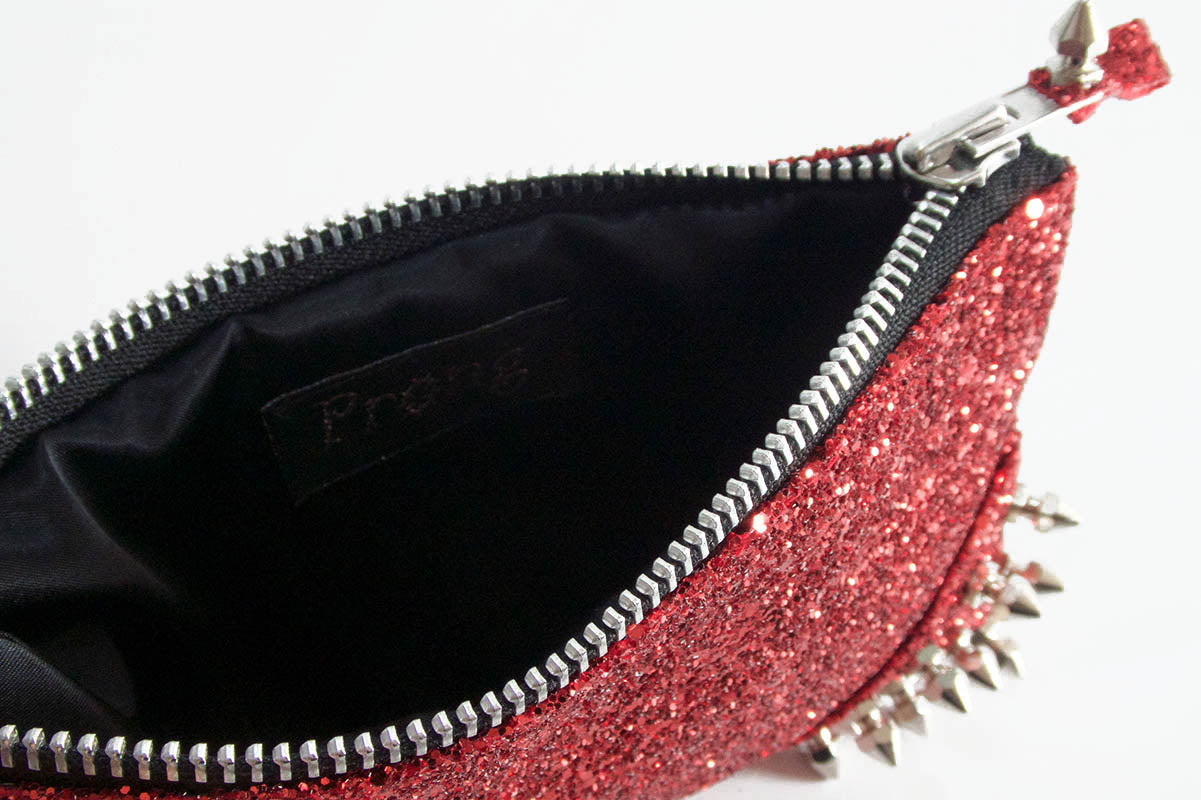 Make up bag w/ spikes in Bright Red Glitter