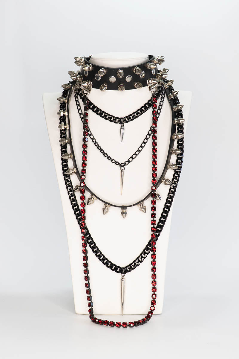 Studs and Diamonds Layered Chain Choker