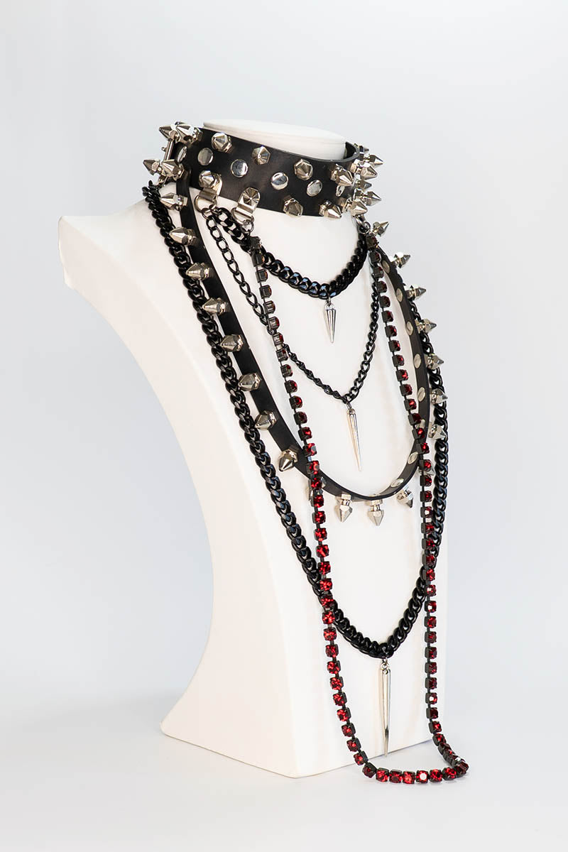 Studs and Diamonds Layered Chain Choker