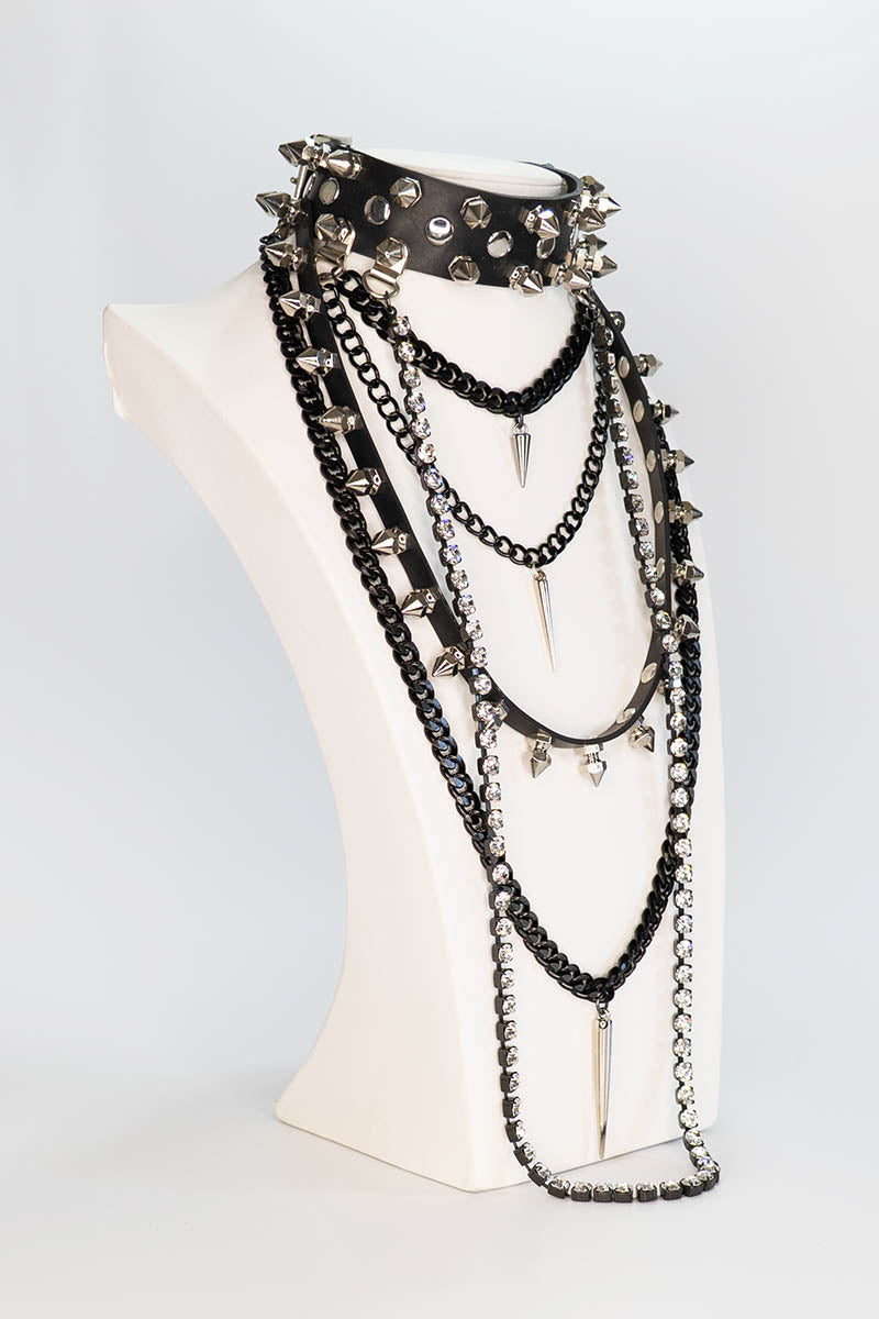 Studs and Diamonds Layered Chain Choker