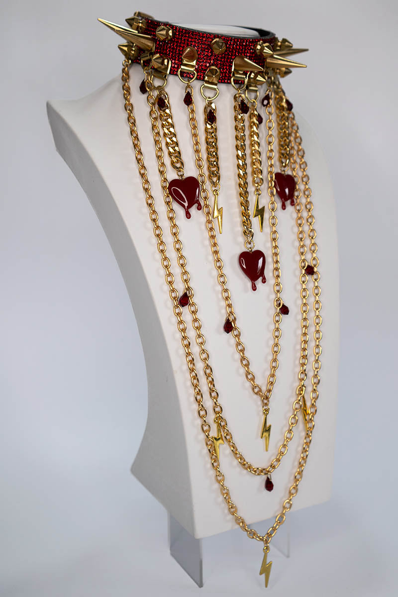 Deviant Choker with Long Chains in Red