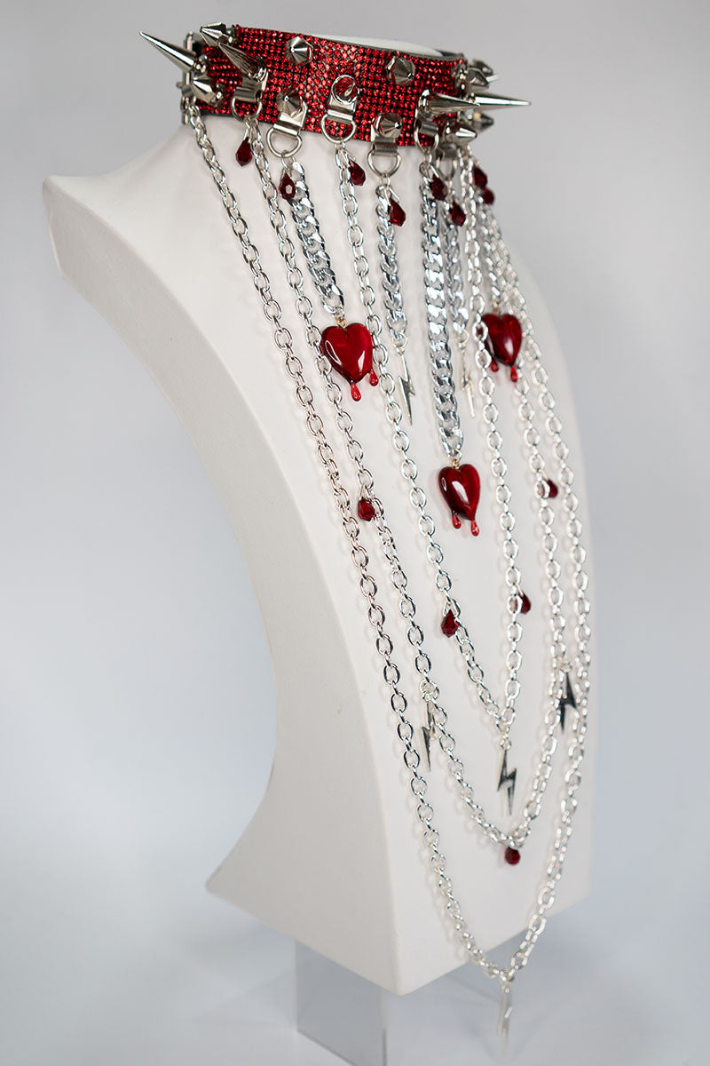 Deviant Choker with Long Chains in Red