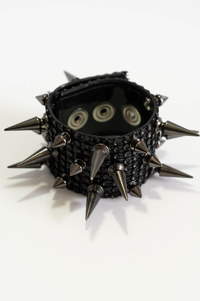 Triple Spike Cuff with Diamante in Black