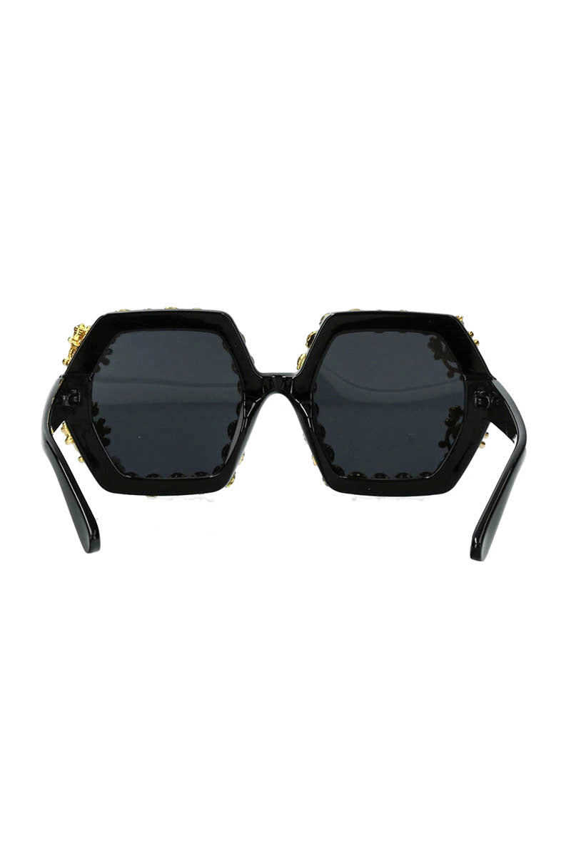 Diamante Flower Square Sunglasses
