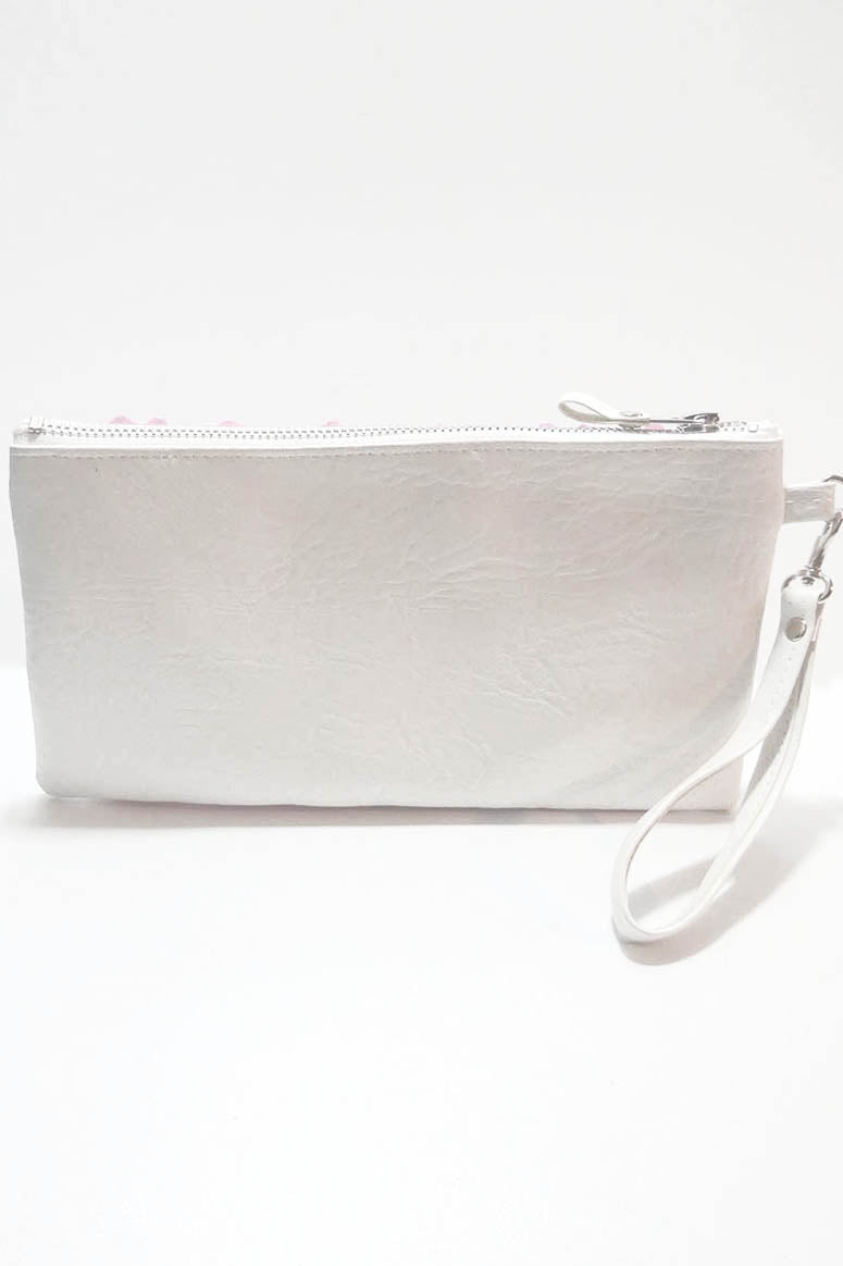 White wristlet pouch on a white background