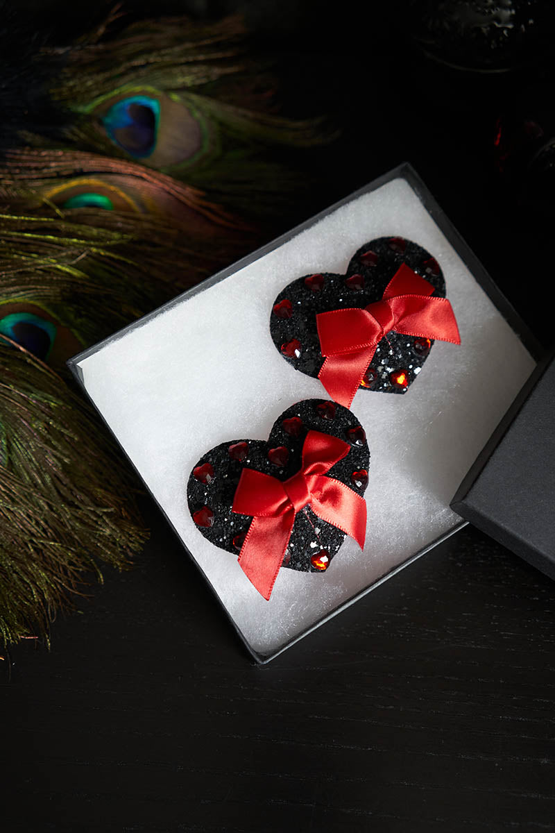 Heart Nipple Covers w/ Bow & Crystals