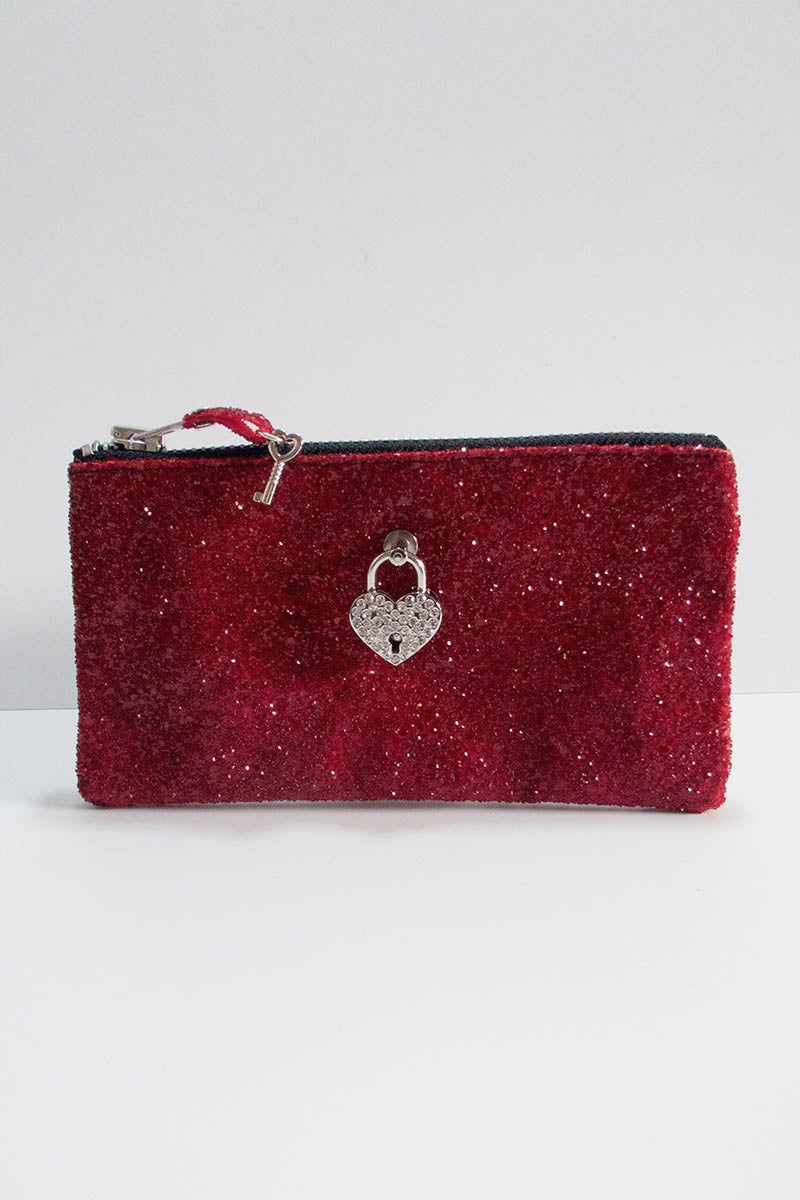 Make up bag w/ padlock in Dark Red Glitter