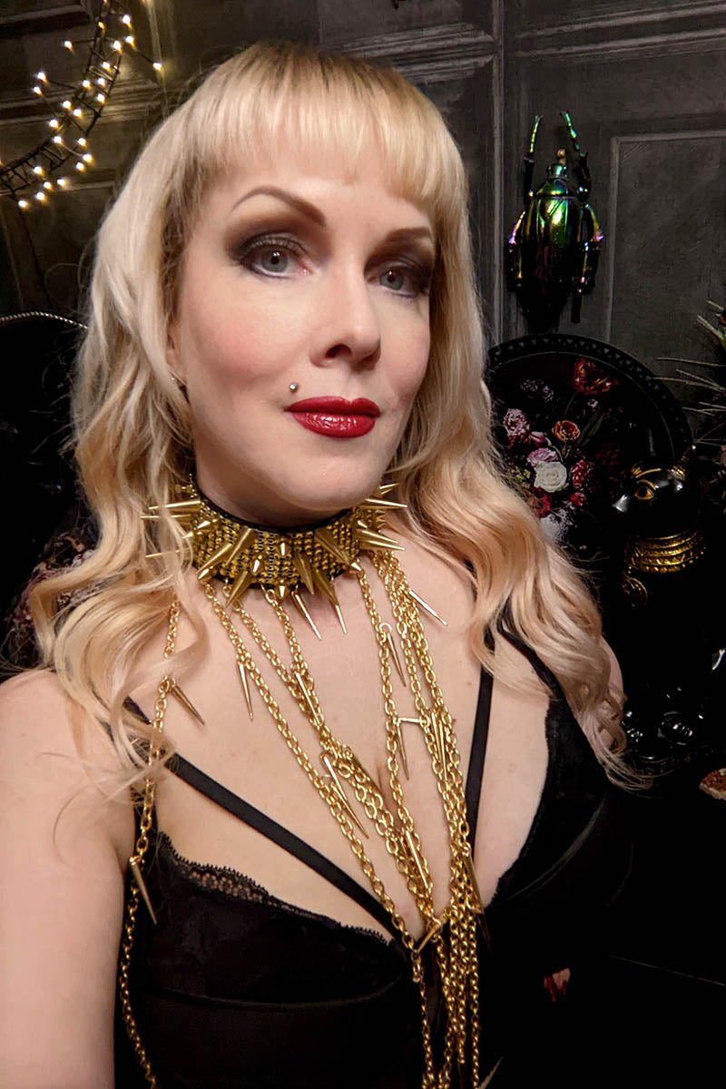 Triple Spike Choker with Diamante and Chains