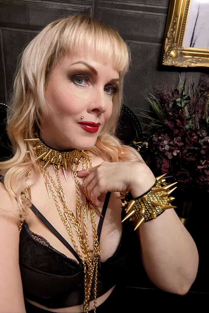 Triple Spike Choker with Diamante and Chains