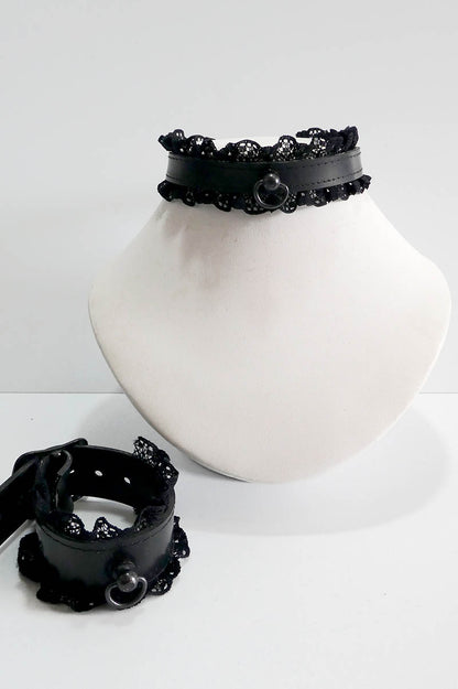 Lace Trimmed Choker with Black Ring