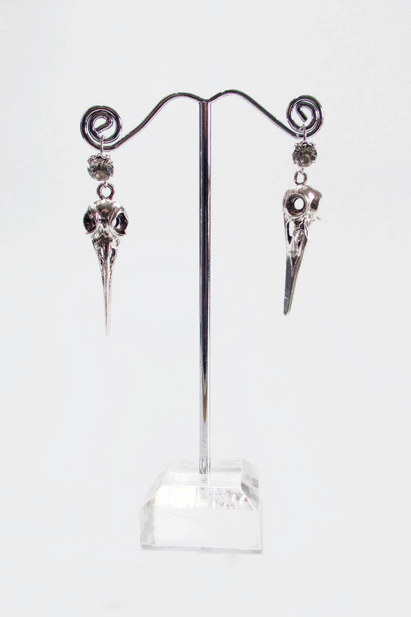Diamante & Bird Skull Earrings