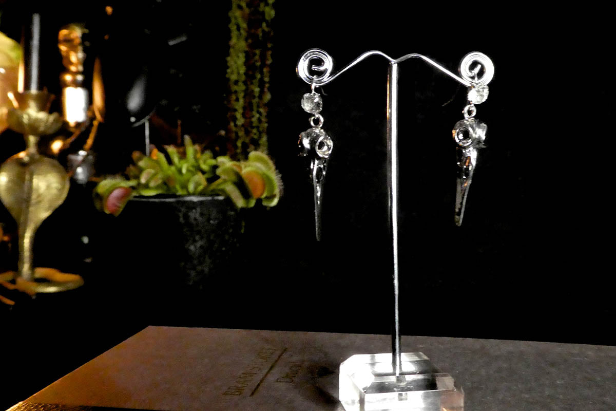 Diamante & Bird Skull Earrings
