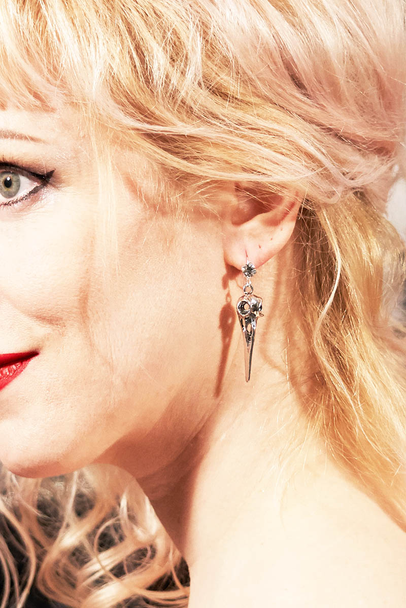 Diamante & Bird Skull Earrings