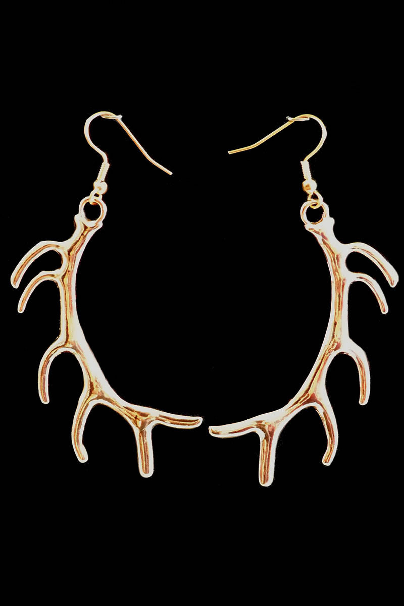 Large Antler Earrings in Gold