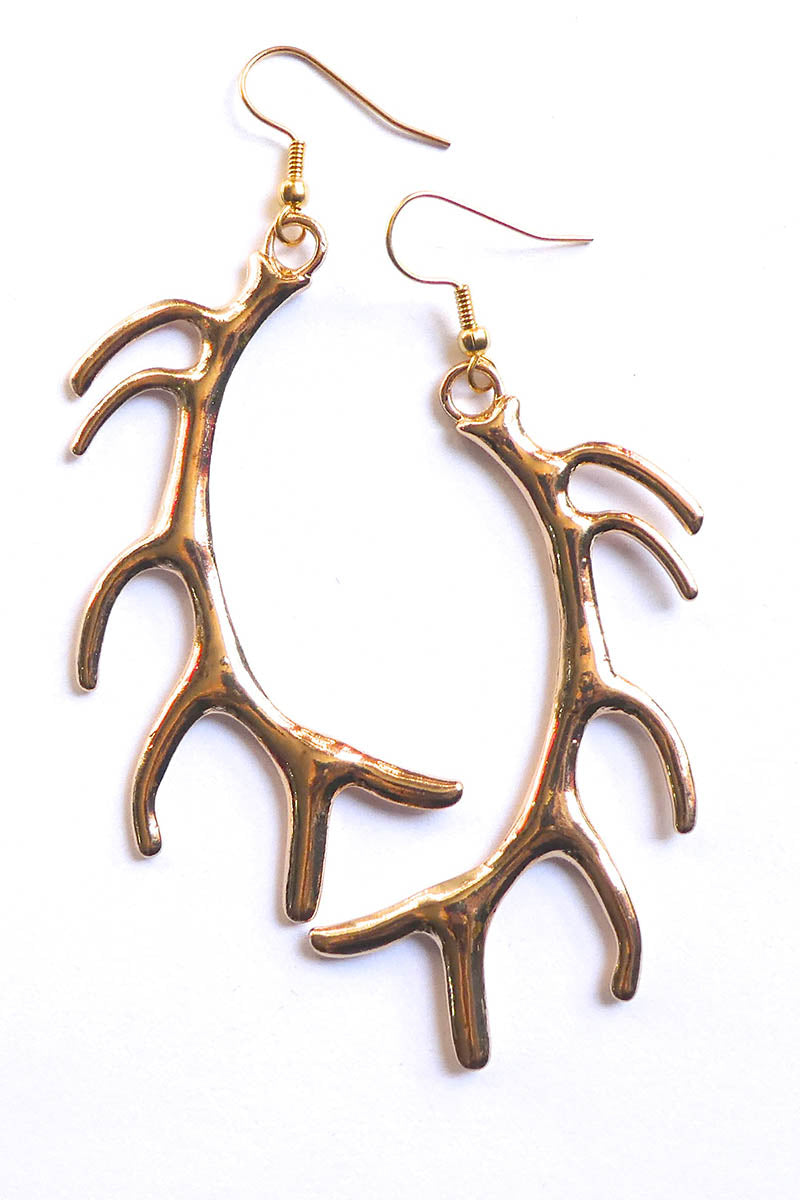 Large Antler Earrings in Gold