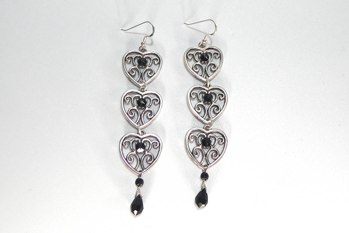 Triple Heart Drops in Silver