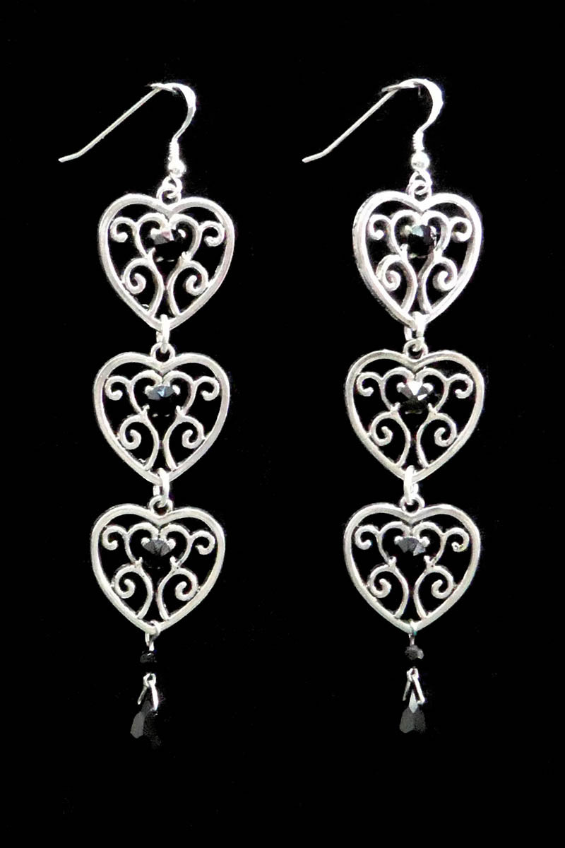 Triple Heart Drops in Silver