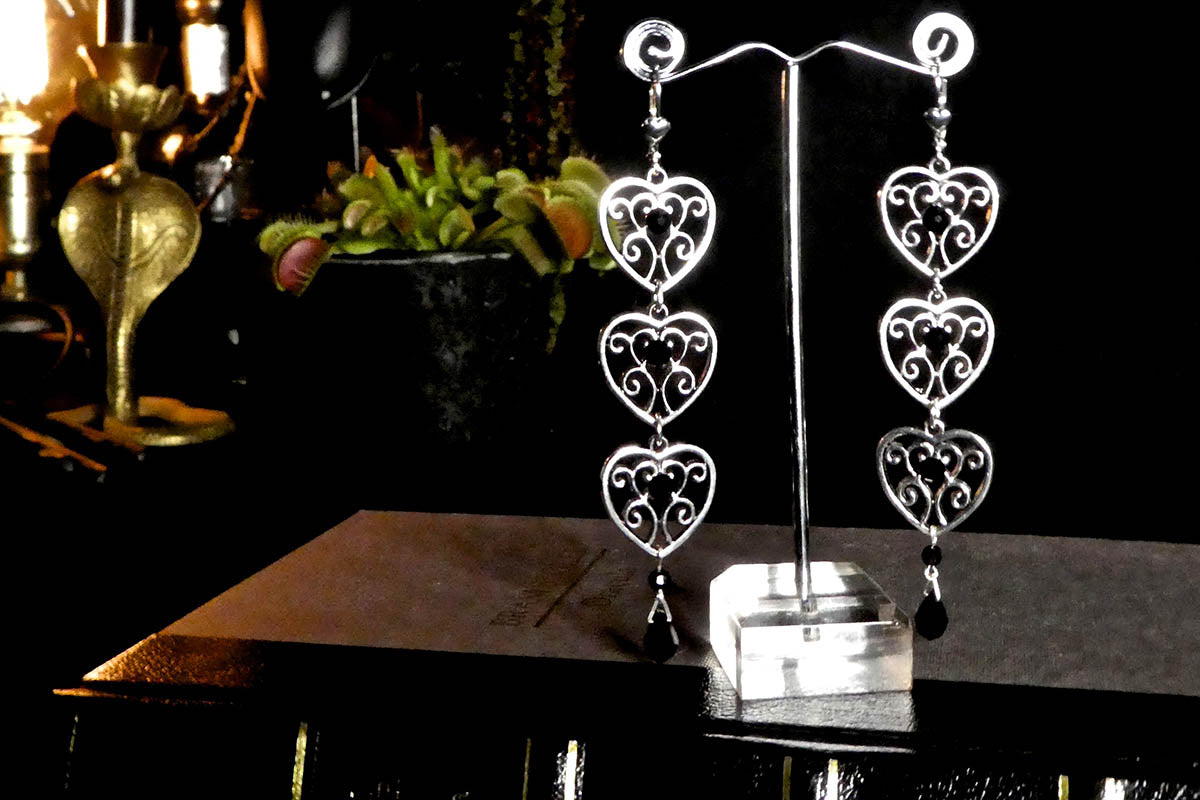 Triple Heart Drops in Silver