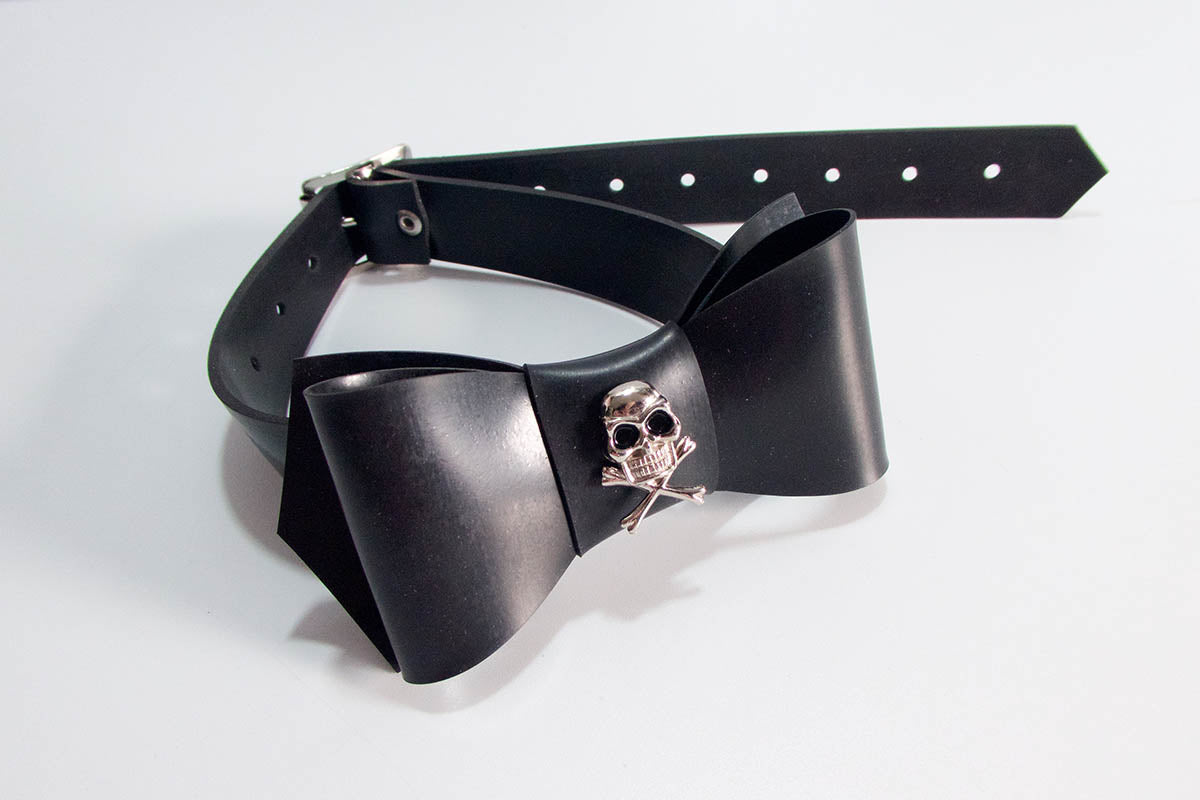 Rubber Bow Tie w/ Skull & Bones