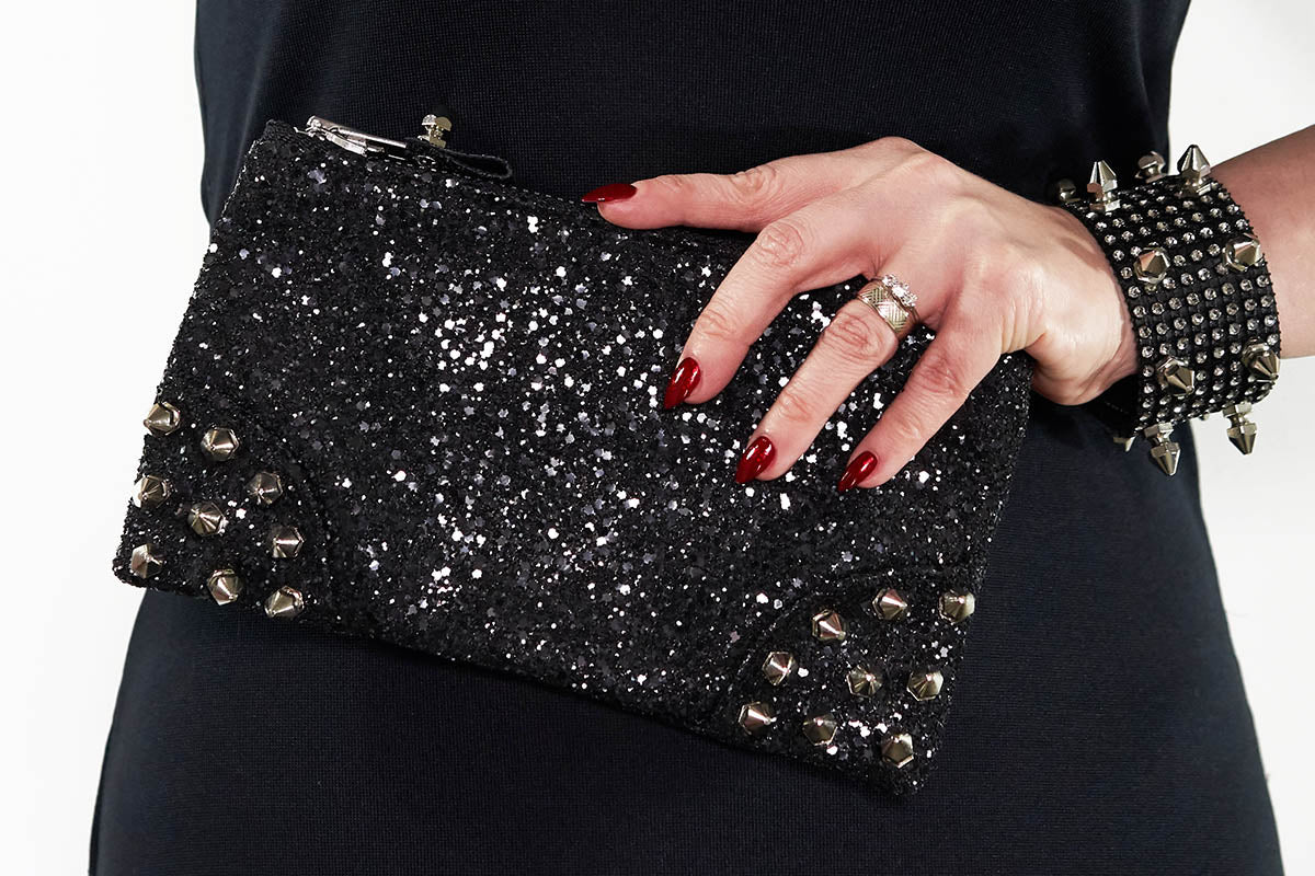 Make up bag w/ spikes in Bright Red Glitter