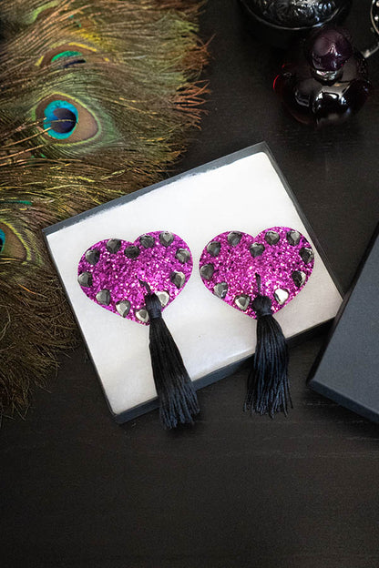 Heart Nipple Covers w/ Crystals and Tassels