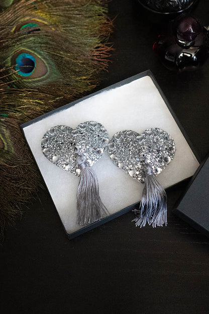 Heart Nipple Covers w/ Crystals and Tassels
