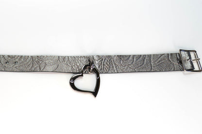 Dark Silver Leather Love Trap Choker
