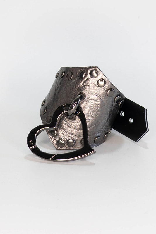 Dark Silver Leather Pointed Love Trap Cuff