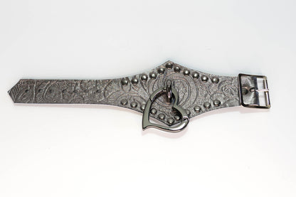 Dark Silver Leather Pointed Love Trap Cuff