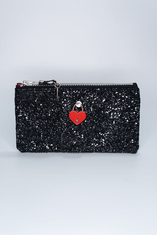 Make up bag w/ padlock in Black Glitter