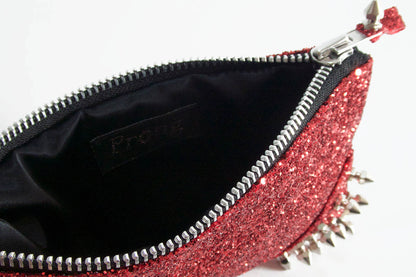Make up bag w/ spikes in Bright Red Glitter