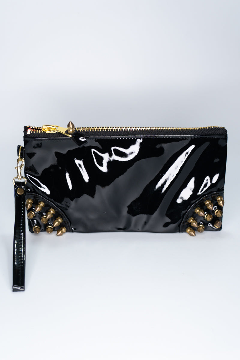 Clutch bag w/ Gold Spikes in Gloss PVC