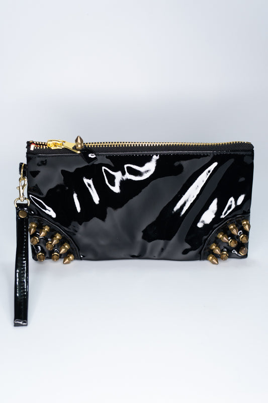 Clutch bag w/ Gold Spikes in Gloss PVC