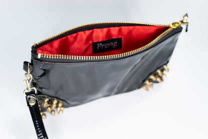 Clutch bag w/ Gold Spikes in Gloss PVC
