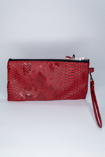 Clutch bag w/ spikes in Red Snake