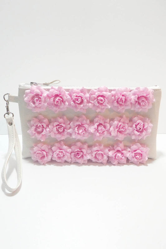 Clutch bag w/ Roses in White and Pink