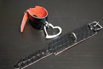 Black Patent Croc Leather Love Trap Handcuffs