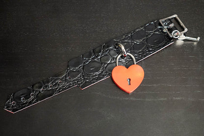 Black Patent Croc Leather Padlock Bracelet