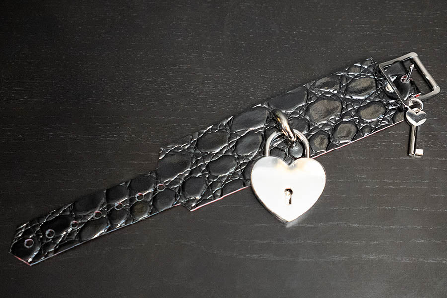 Black Patent Croc Leather Padlock Bracelet